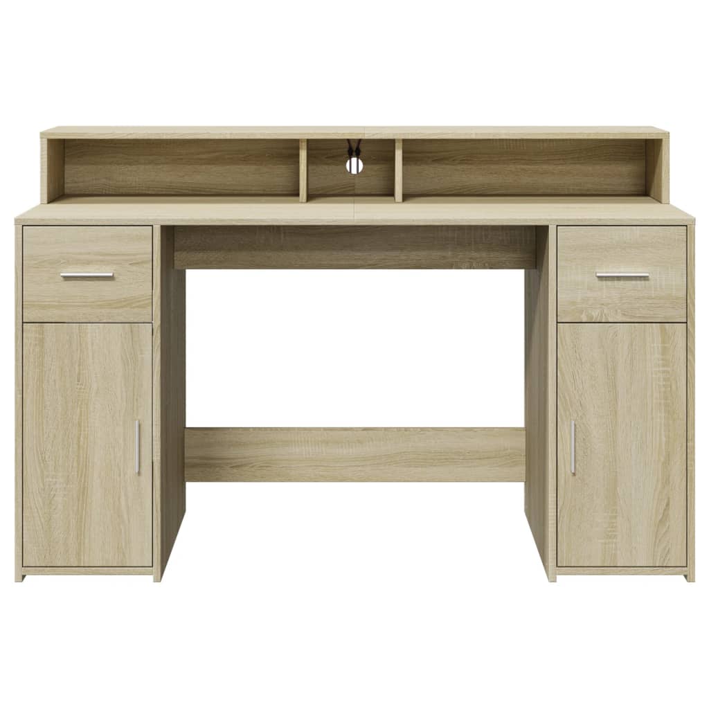 Modern Wooden 140cm Home Office Computer Desk Table With LED Lights Monitor Stand