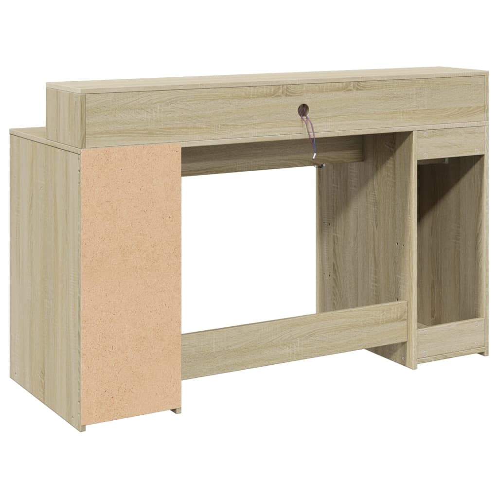 Modern Wooden 140cm Home Office Computer Desk Table With LED Lights Monitor Stand