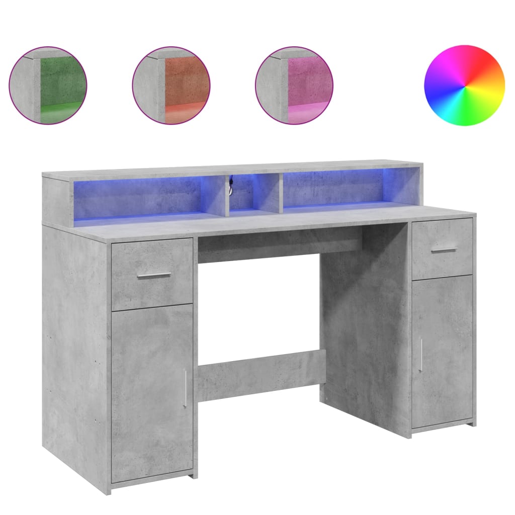 Modern Wooden 140cm Home Office Computer Desk Table With LED Lights Monitor Stand