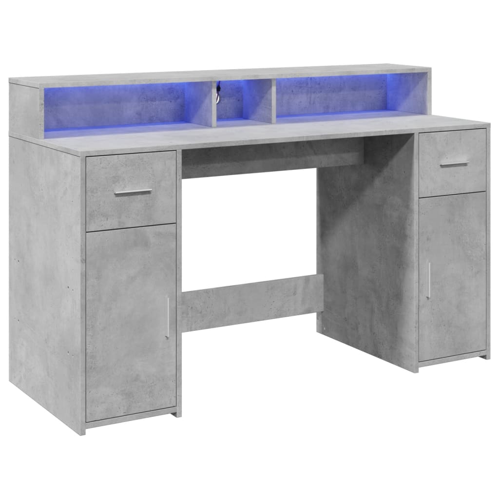 Modern Wooden 140cm Home Office Computer Desk Table With LED Lights Monitor Stand