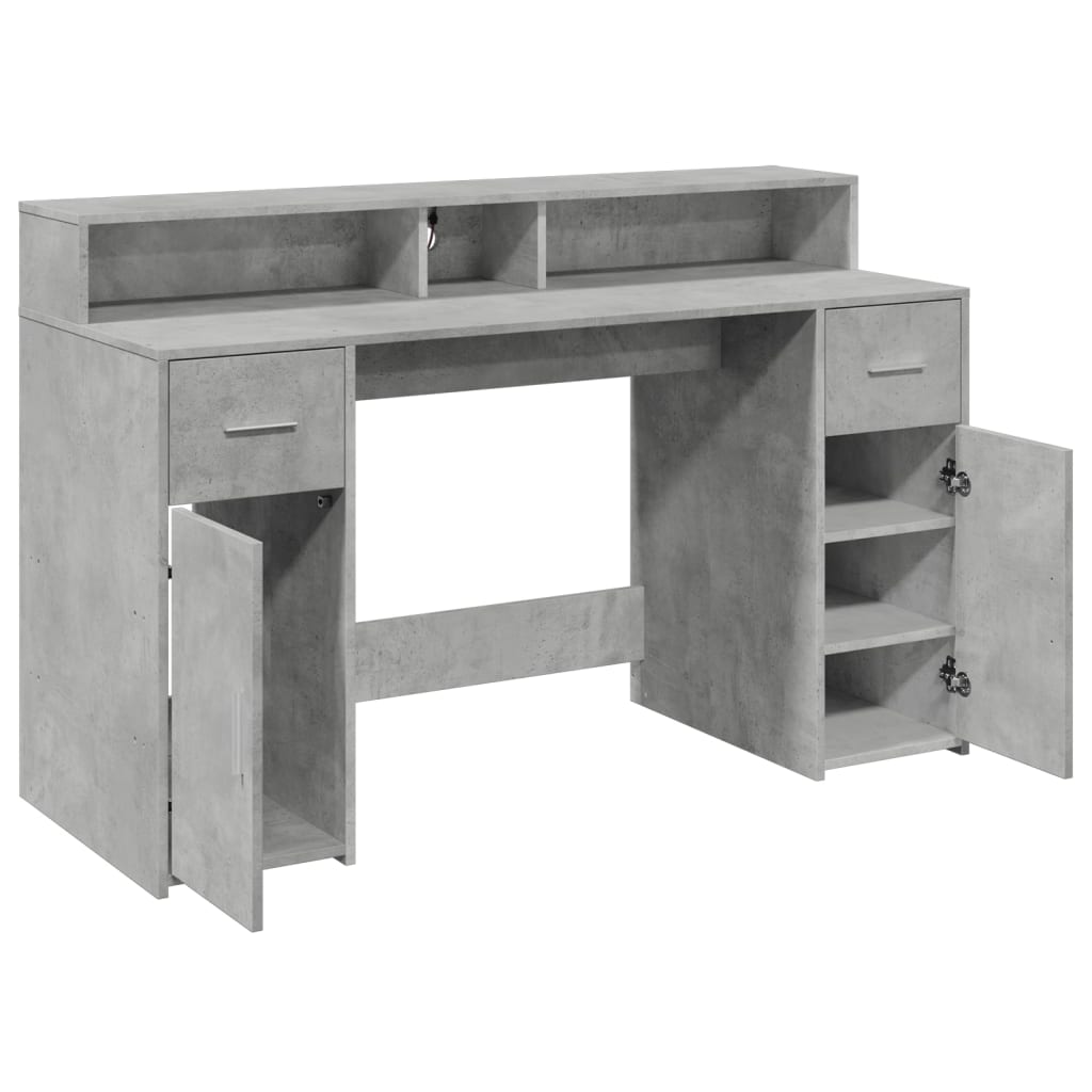 Modern Wooden 140cm Home Office Computer Desk Table With LED Lights Monitor Stand