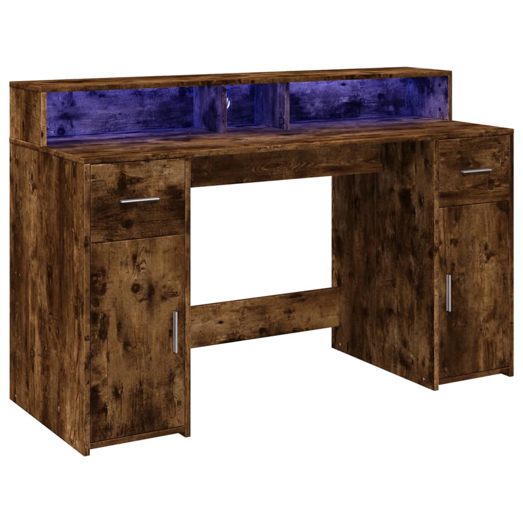 Modern Wooden 140cm Home Office Computer Desk Table With LED Lights Monitor Stand
