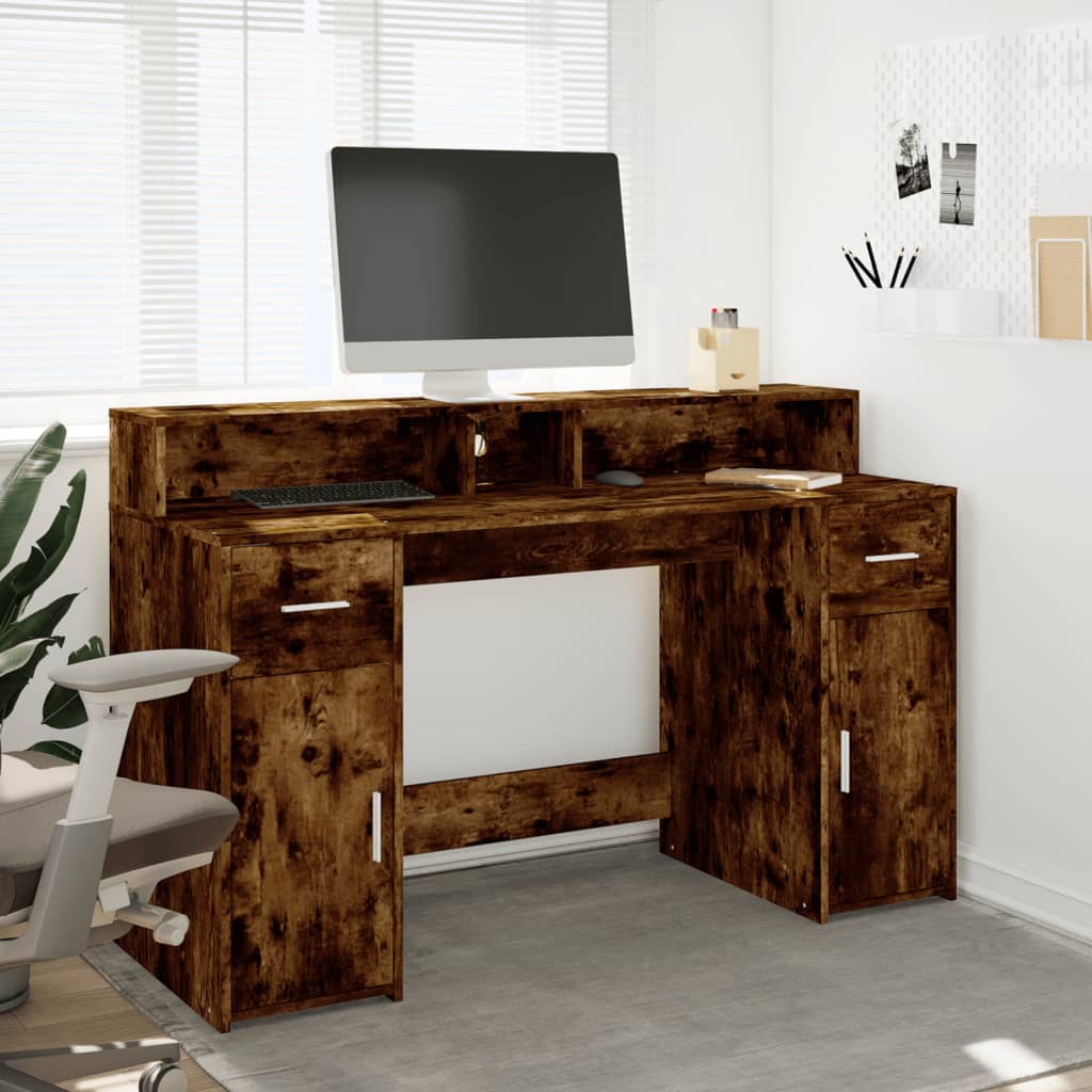 Modern Wooden 140cm Home Office Computer Desk Table With LED Lights Monitor Stand