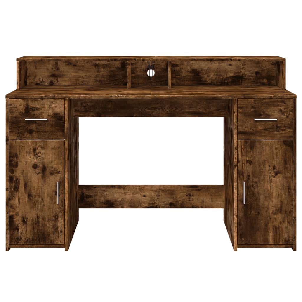 Modern Wooden 140cm Home Office Computer Desk Table With LED Lights Monitor Stand