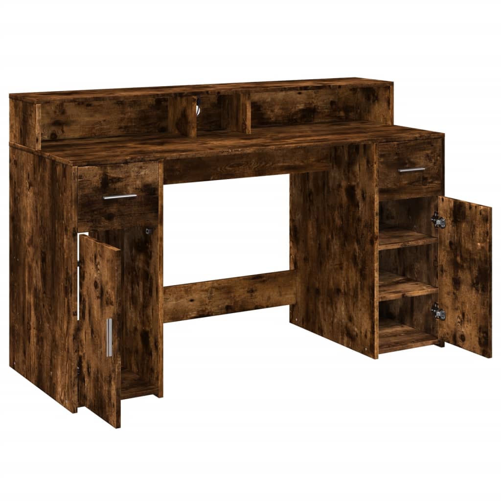 Modern Wooden 140cm Home Office Computer Desk Table With LED Lights Monitor Stand