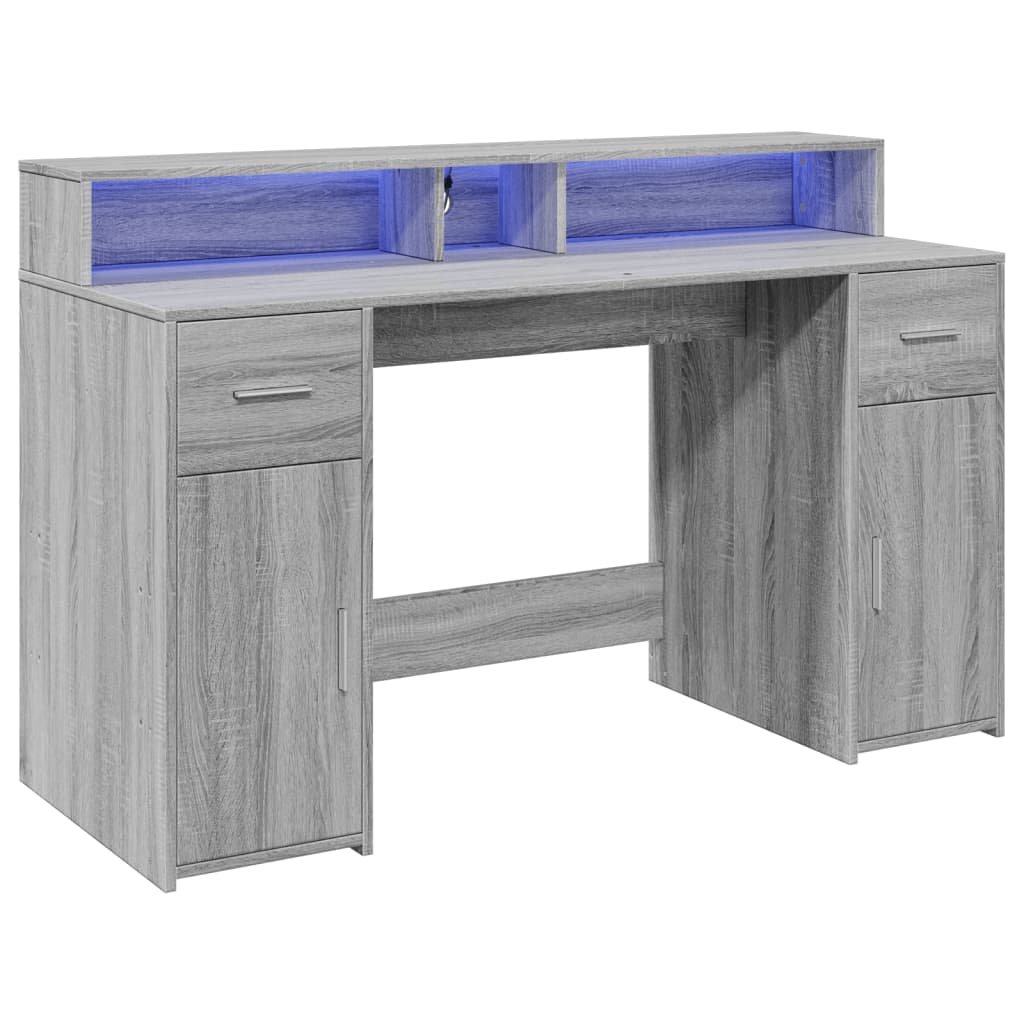 Modern Wooden 140cm Home Office Computer Desk Table With LED Lights Monitor Stand