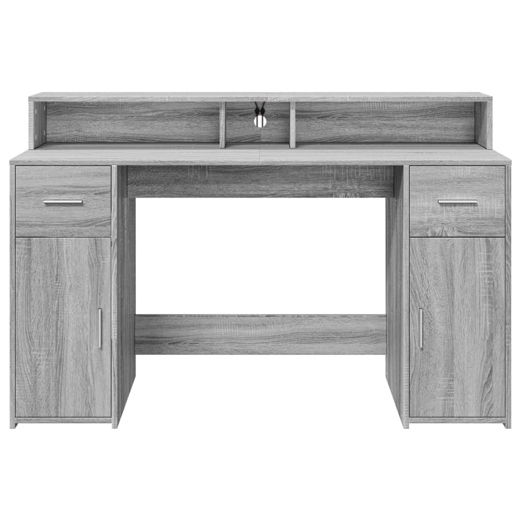 Modern Wooden 140cm Home Office Computer Desk Table With LED Lights Monitor Stand