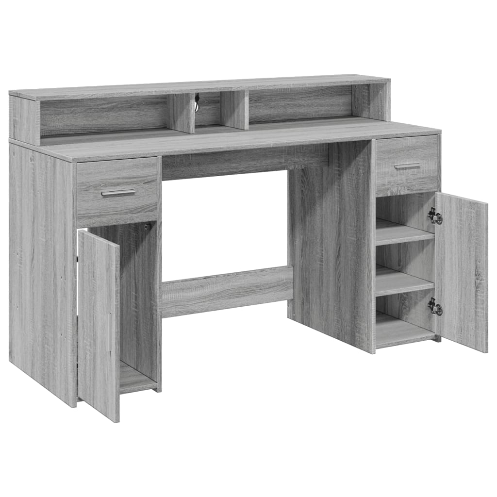Modern Wooden 140cm Home Office Computer Desk Table With LED Lights Monitor Stand