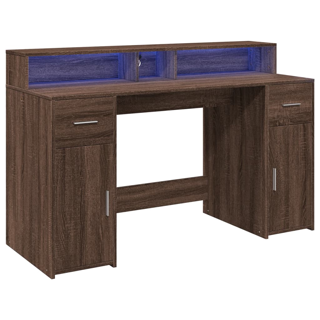 Modern Wooden 140cm Home Office Computer Desk Table With LED Lights Monitor Stand