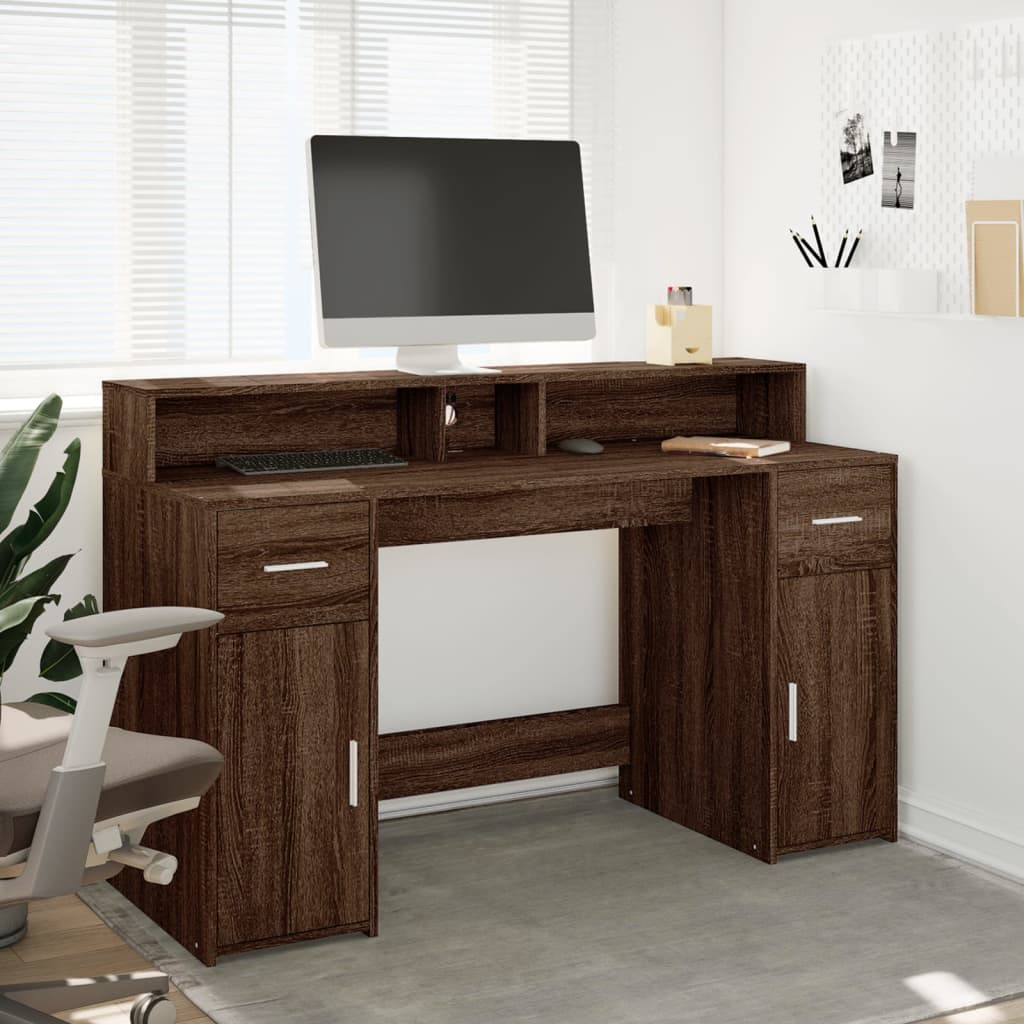 Modern Wooden 140cm Home Office Computer Desk Table With LED Lights Monitor Stand