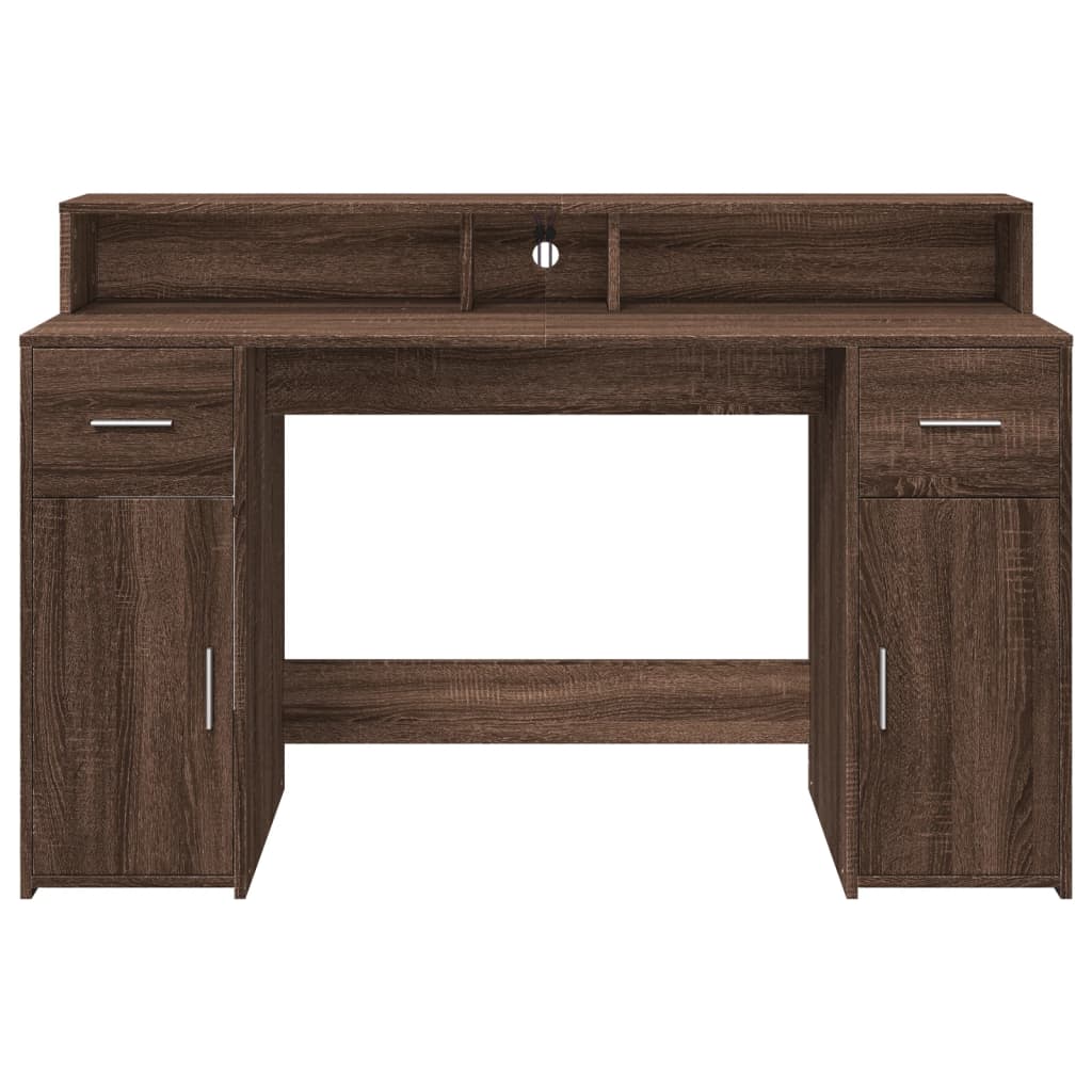 Modern Wooden 140cm Home Office Computer Desk Table With LED Lights Monitor Stand