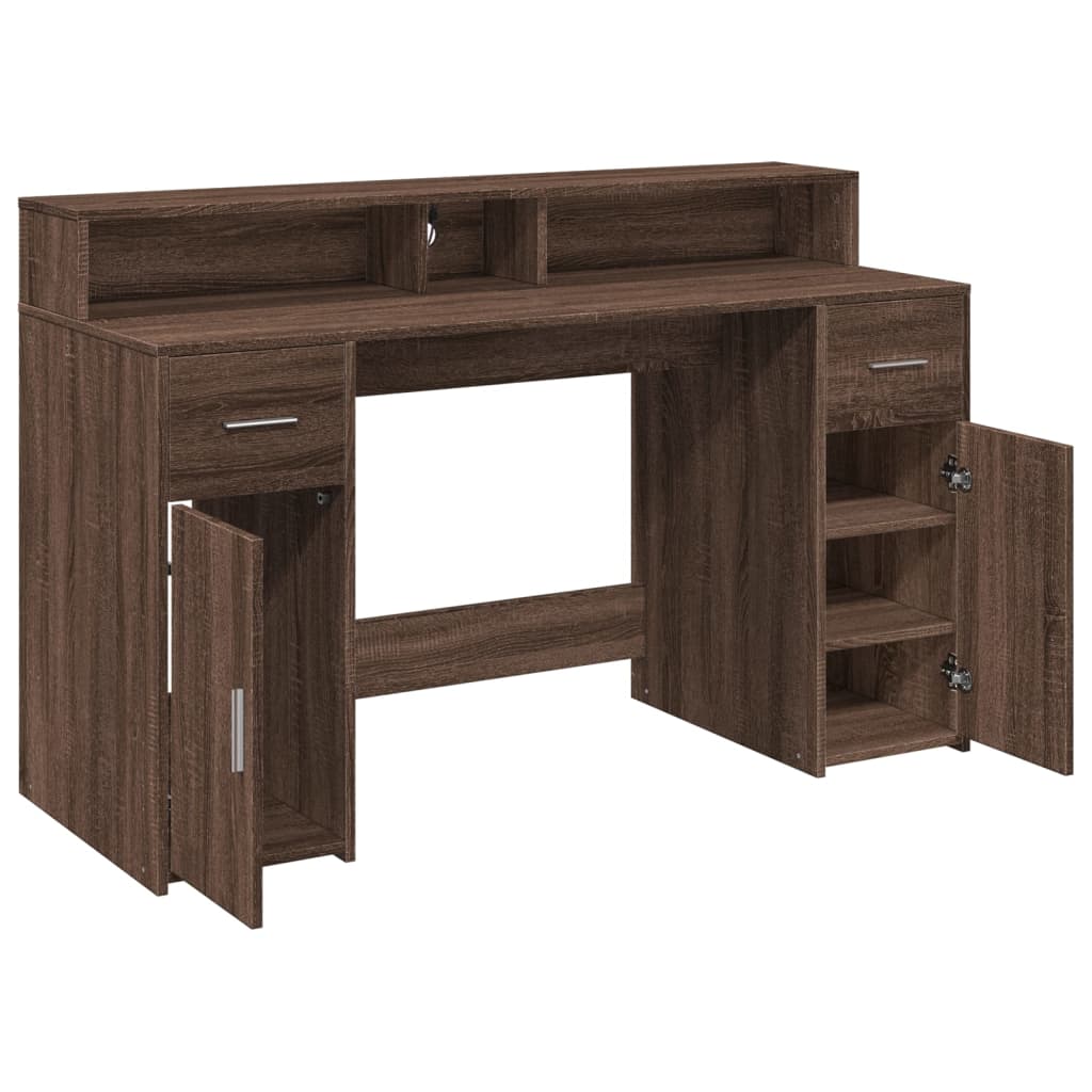 Modern Wooden 140cm Home Office Computer Desk Table With LED Lights Monitor Stand