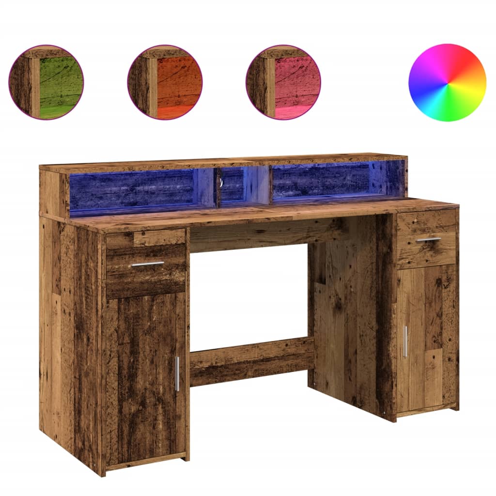 Modern Wooden 140cm Home Office Computer Desk Table With LED Lights Monitor Stand
