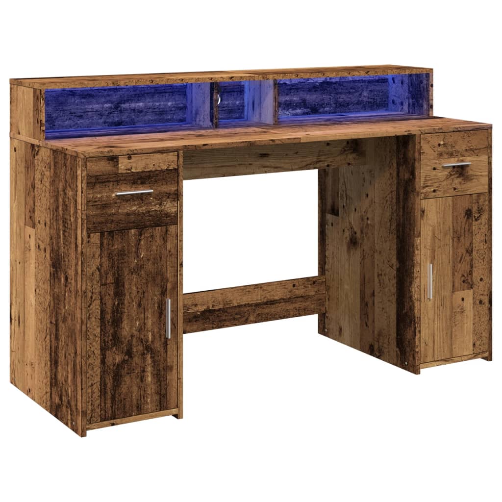 Modern Wooden 140cm Home Office Computer Desk Table With LED Lights Monitor Stand