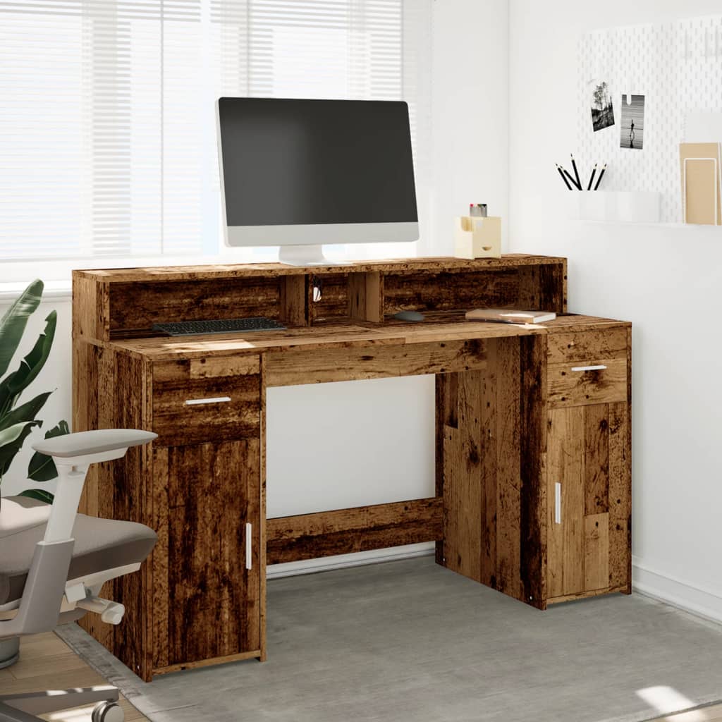 Modern Wooden 140cm Home Office Computer Desk Table With LED Lights Monitor Stand