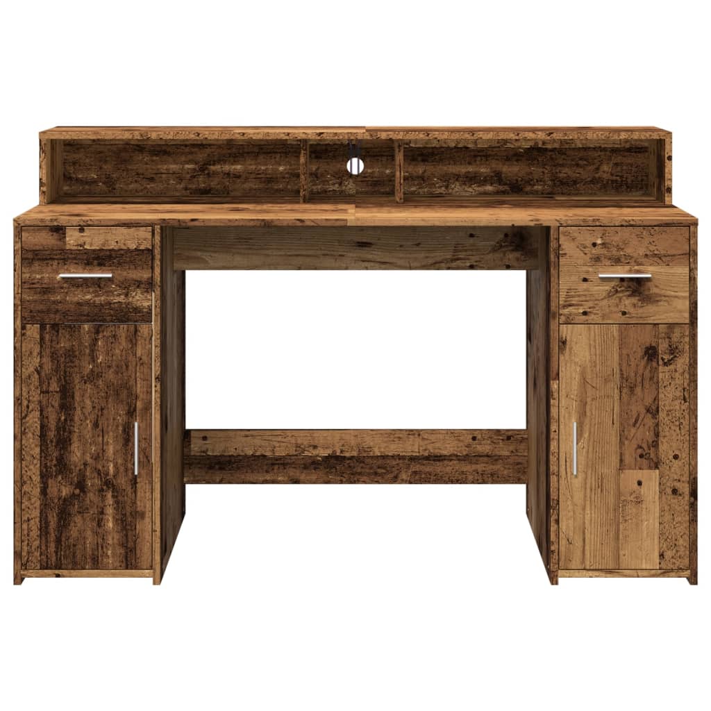 Modern Wooden 140cm Home Office Computer Desk Table With LED Lights Monitor Stand