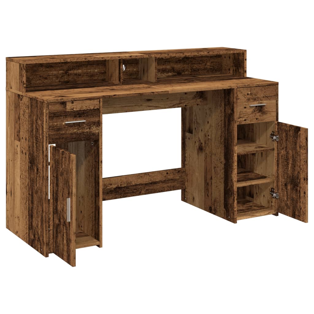 Modern Wooden 140cm Home Office Computer Desk Table With LED Lights Monitor Stand