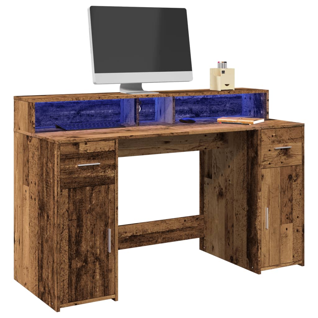 Modern Wooden 140cm Home Office Computer Desk Table With LED Lights Monitor Stand