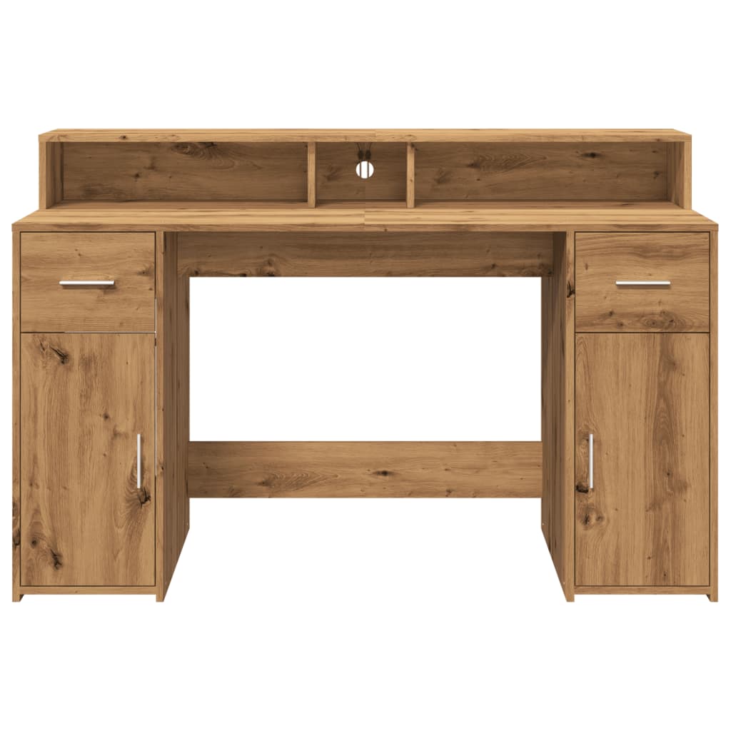 Modern Wooden 140cm Home Office Computer Desk Table With LED Lights Monitor Stand