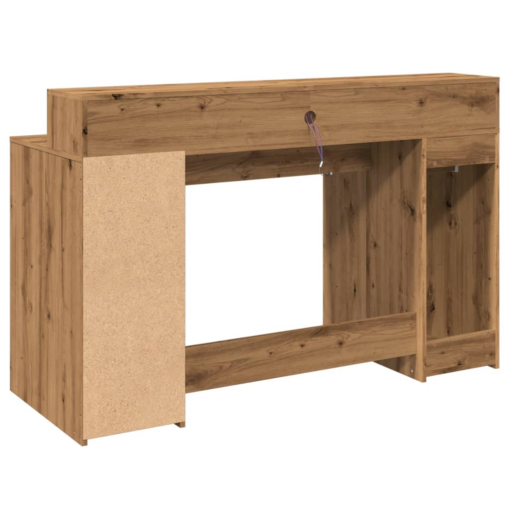 Modern Wooden 140cm Home Office Computer Desk Table With LED Lights Monitor Stand