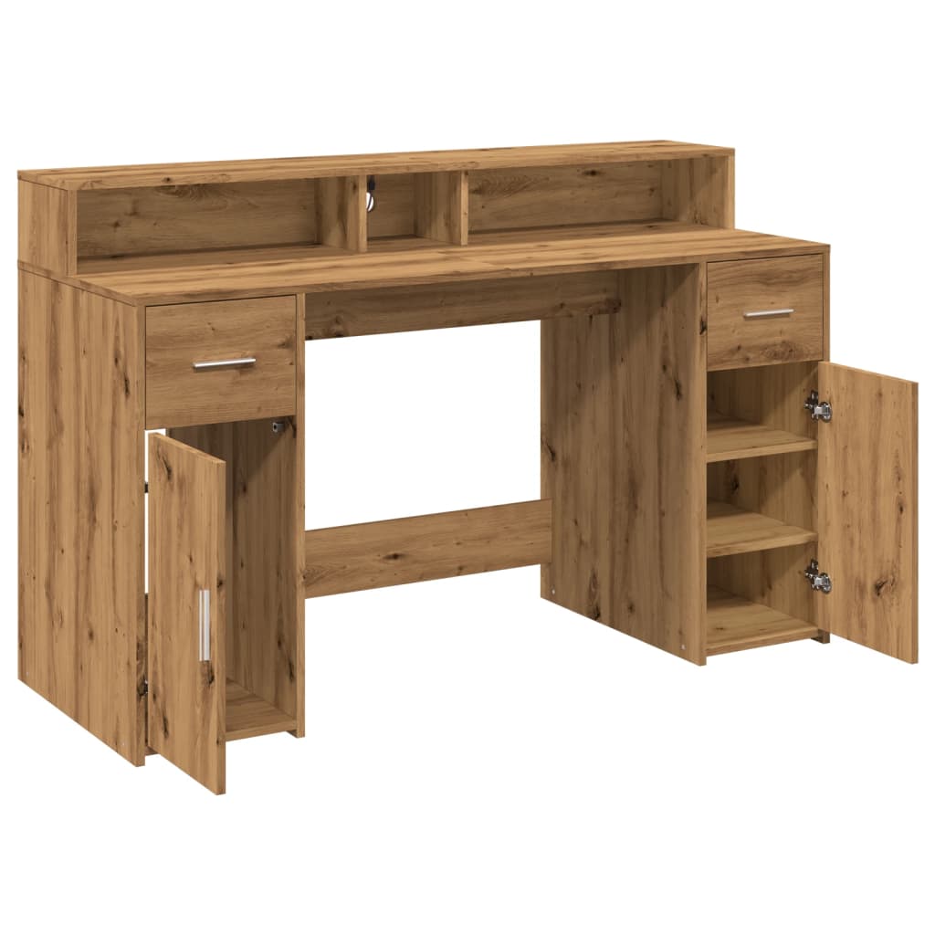 Modern Wooden 140cm Home Office Computer Desk Table With LED Lights Monitor Stand
