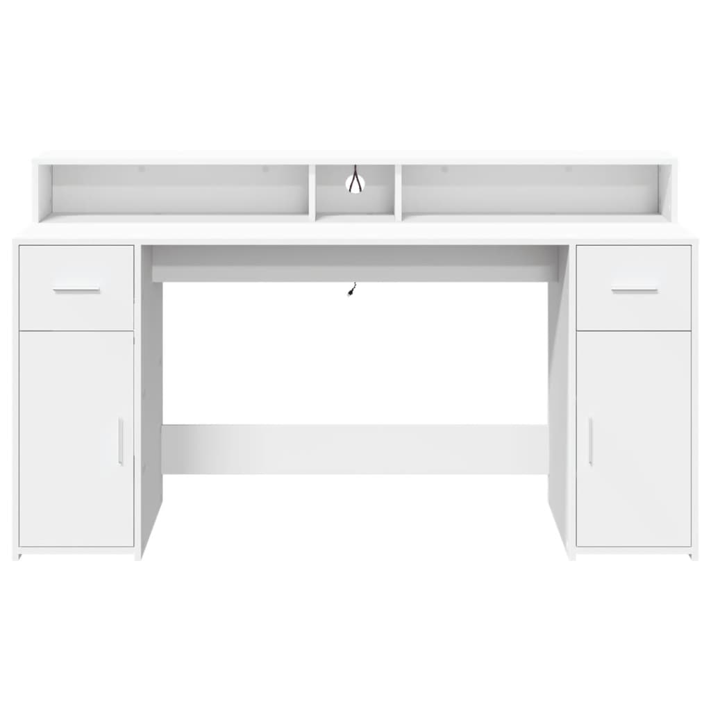 Modern Wooden 160cm Home Office Computer Desk Table With LED Lights & Storage