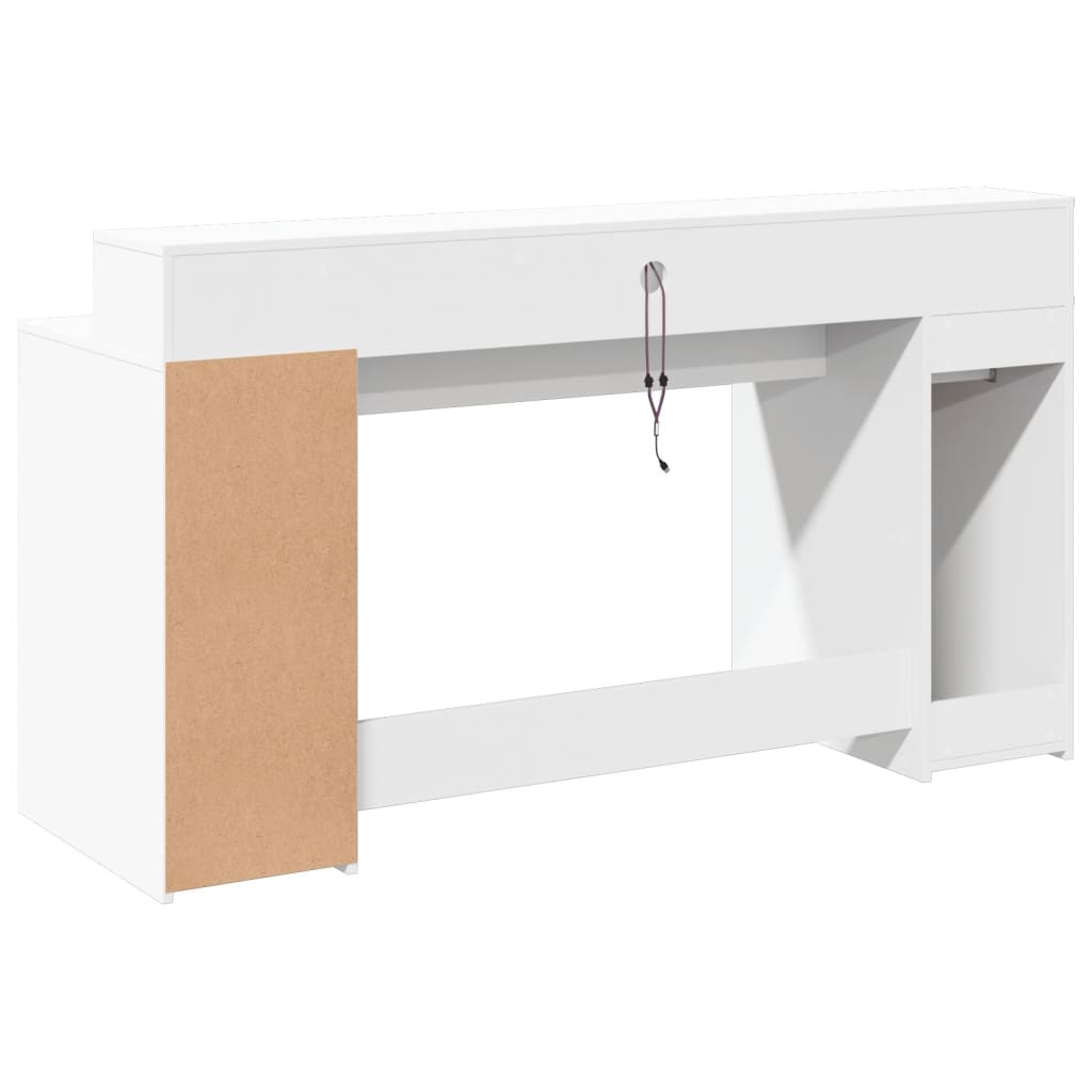 Modern Wooden 160cm Home Office Computer Desk Table With LED Lights & Storage