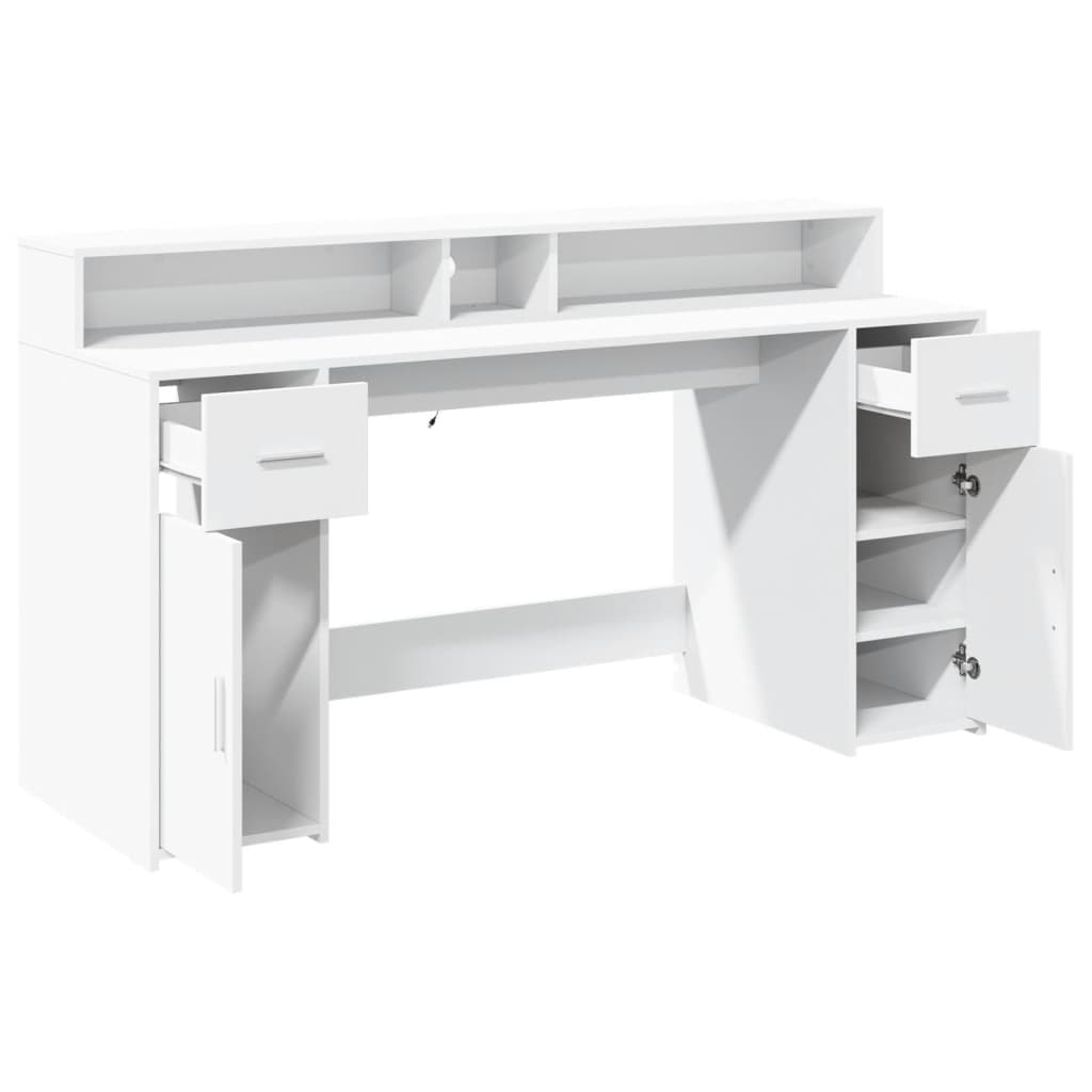 Modern Wooden 160cm Home Office Computer Desk Table With LED Lights & Storage