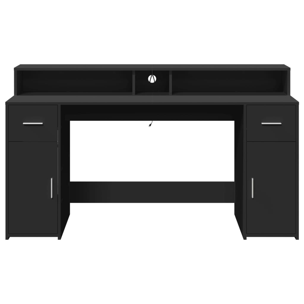 Modern Wooden 160cm Home Office Computer Desk Table With LED Lights & Storage