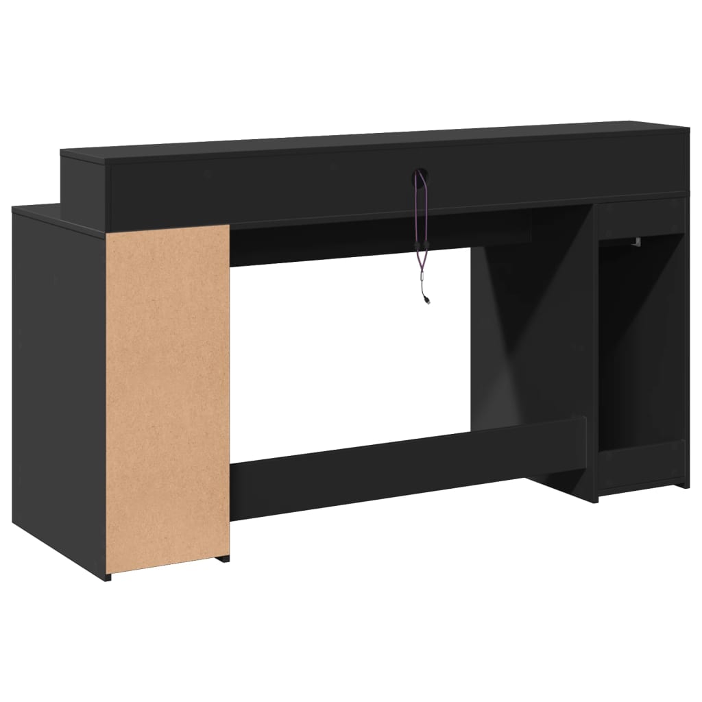 Modern Wooden 160cm Home Office Computer Desk Table With LED Lights & Storage