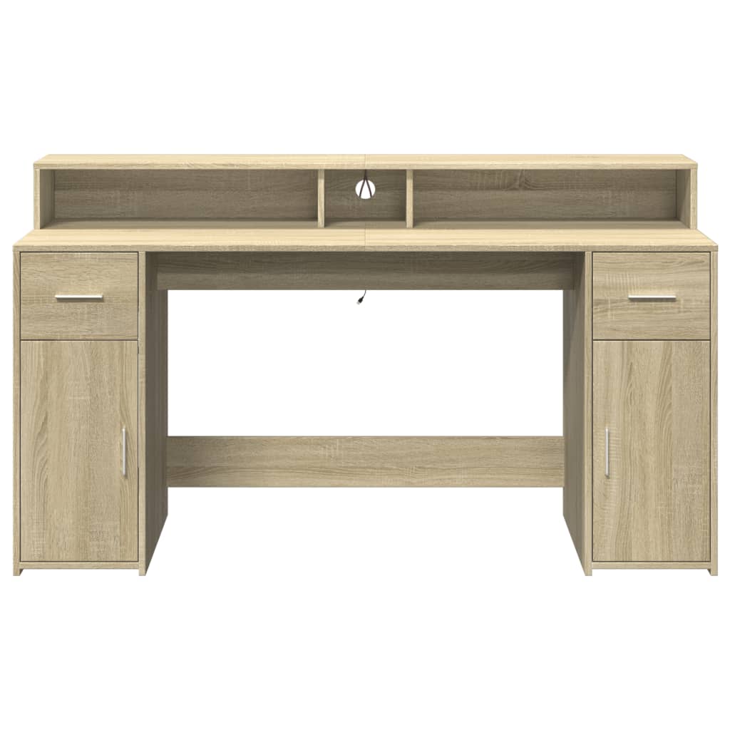 Modern Wooden 160cm Home Office Computer Desk Table With LED Lights & Storage