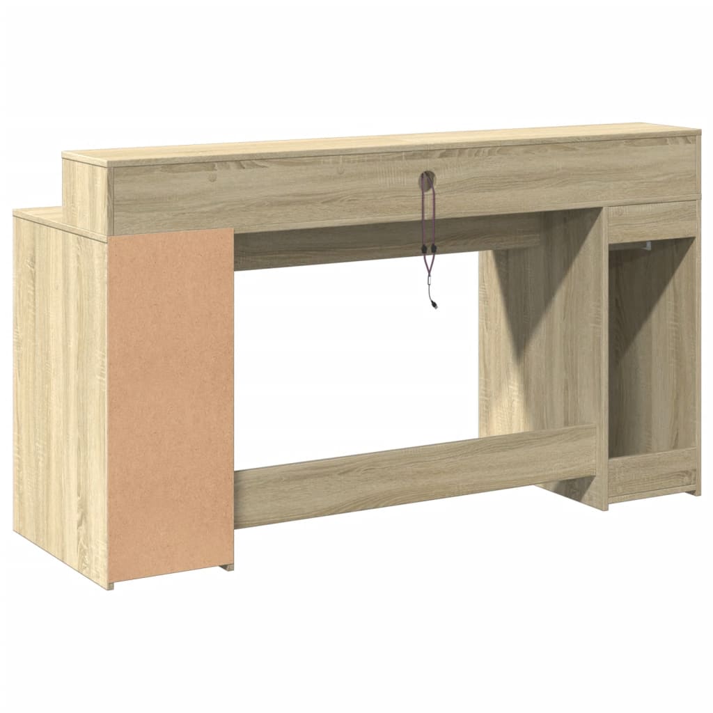 Modern Wooden 160cm Home Office Computer Desk Table With LED Lights & Storage