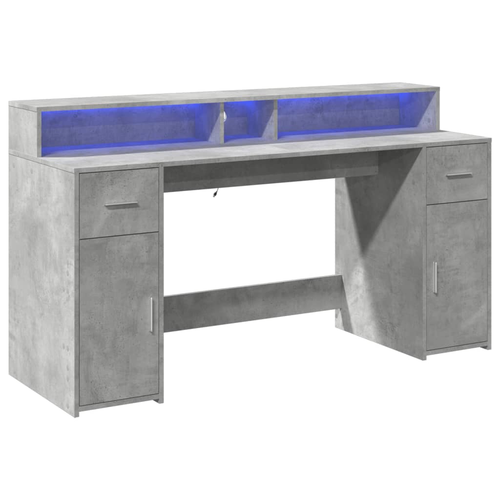 Modern Wooden 160cm Home Office Computer Desk Table With LED Lights & Storage