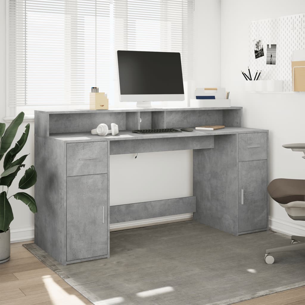 Modern Wooden 160cm Home Office Computer Desk Table With LED Lights & Storage