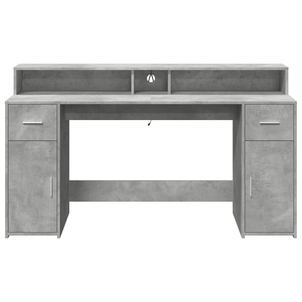 Modern Wooden 160cm Home Office Computer Desk Table With LED Lights & Storage