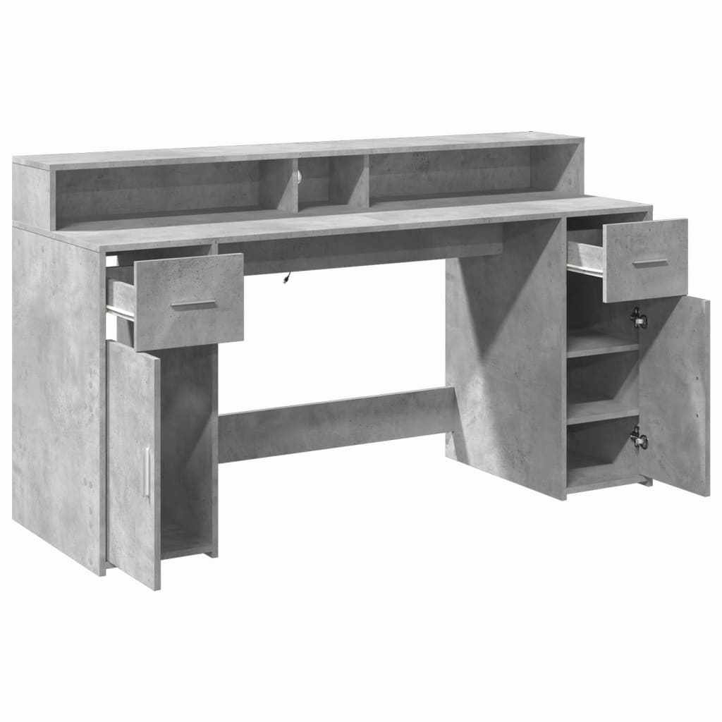 Modern Wooden 160cm Home Office Computer Desk Table With LED Lights & Storage