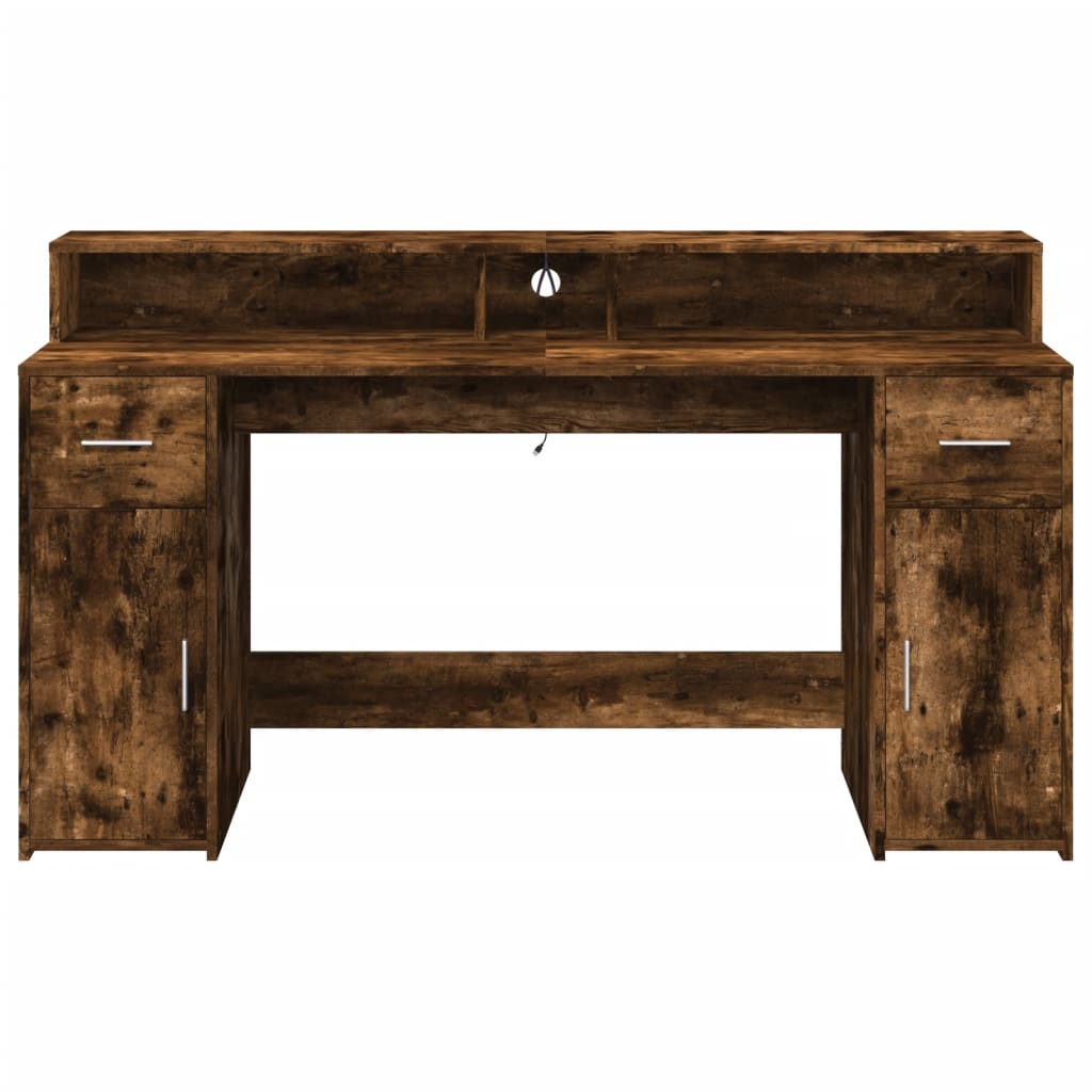 Modern Wooden 160cm Home Office Computer Desk Table With LED Lights & Storage