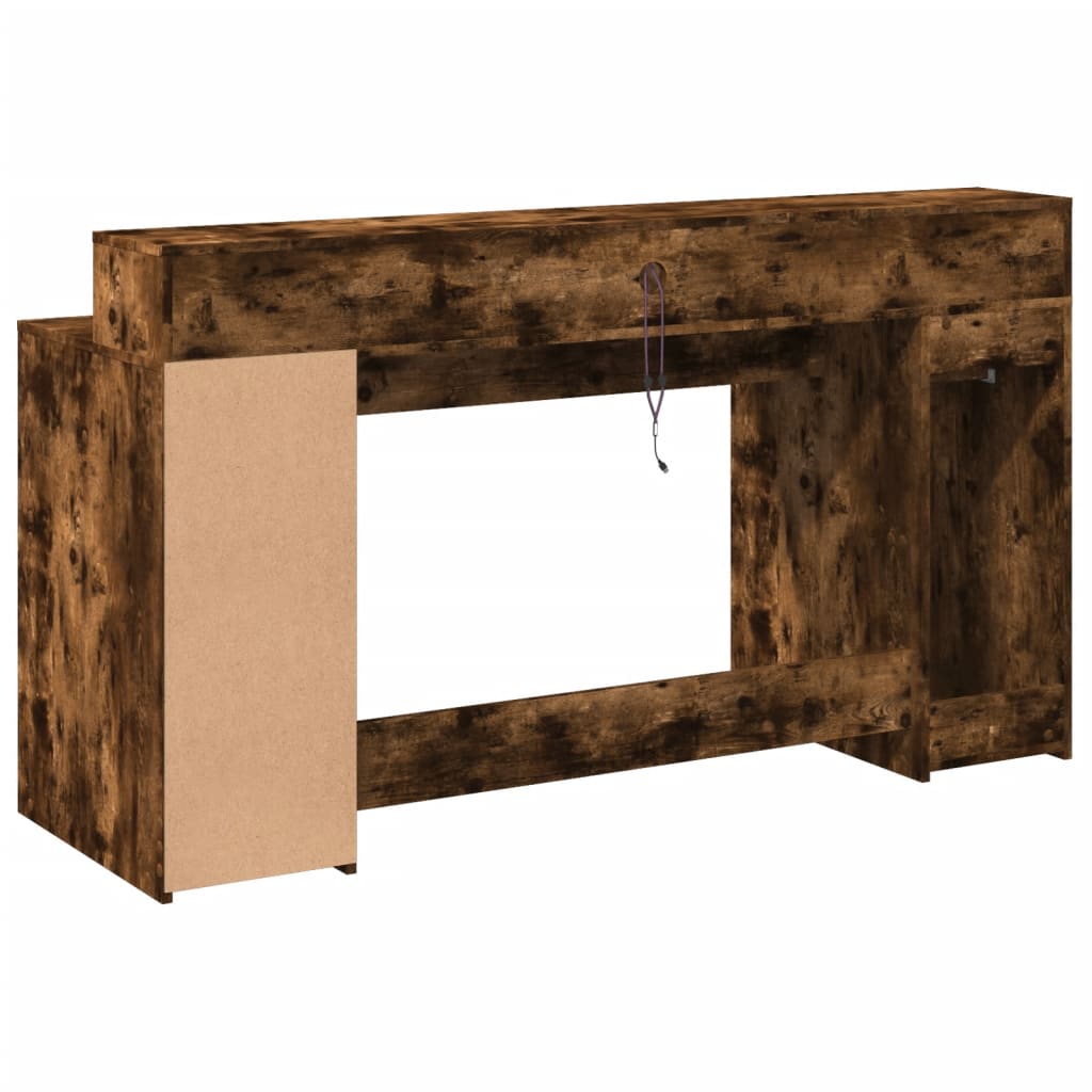 Modern Wooden 160cm Home Office Computer Desk Table With LED Lights & Storage