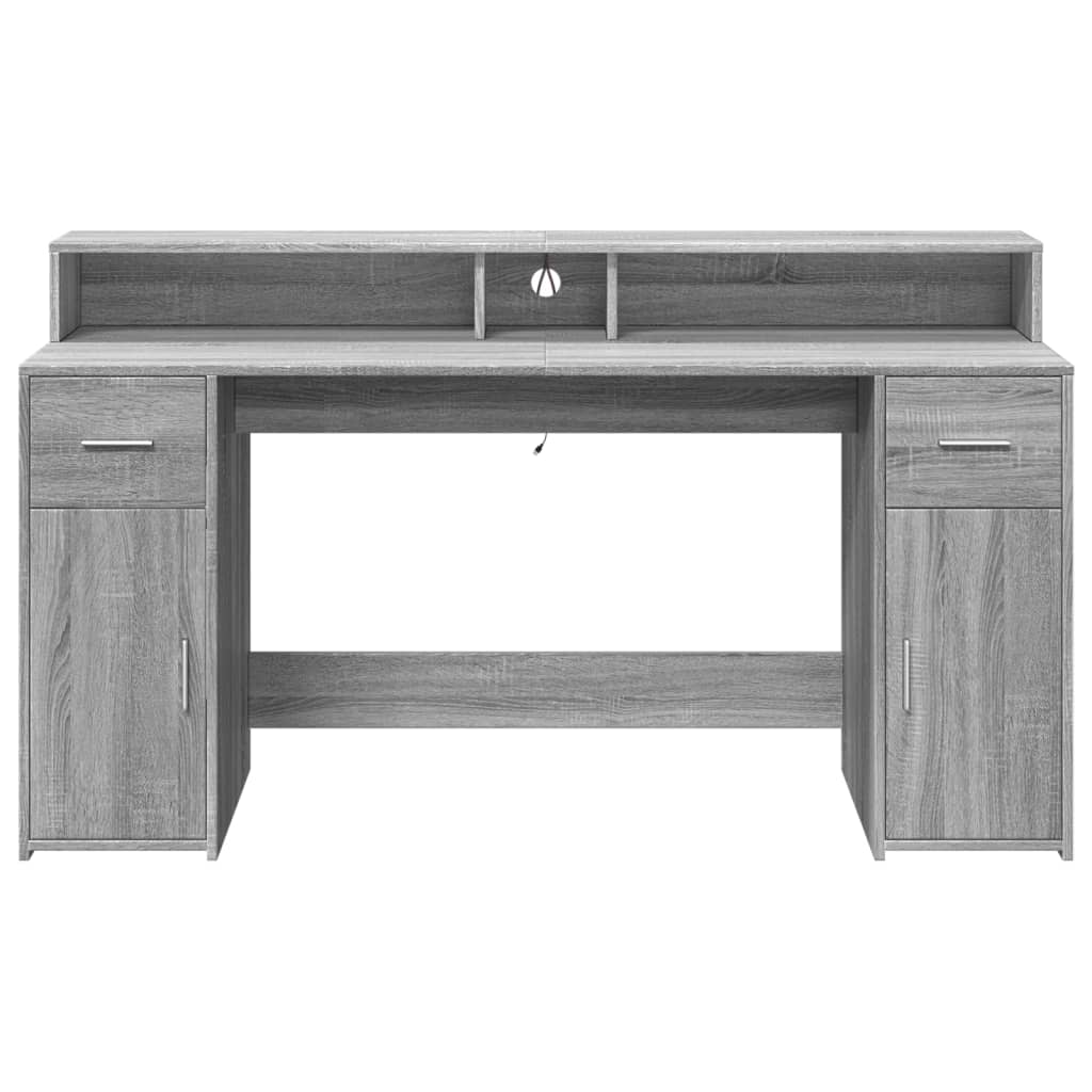 Modern Wooden 160cm Home Office Computer Desk Table With LED Lights & Storage