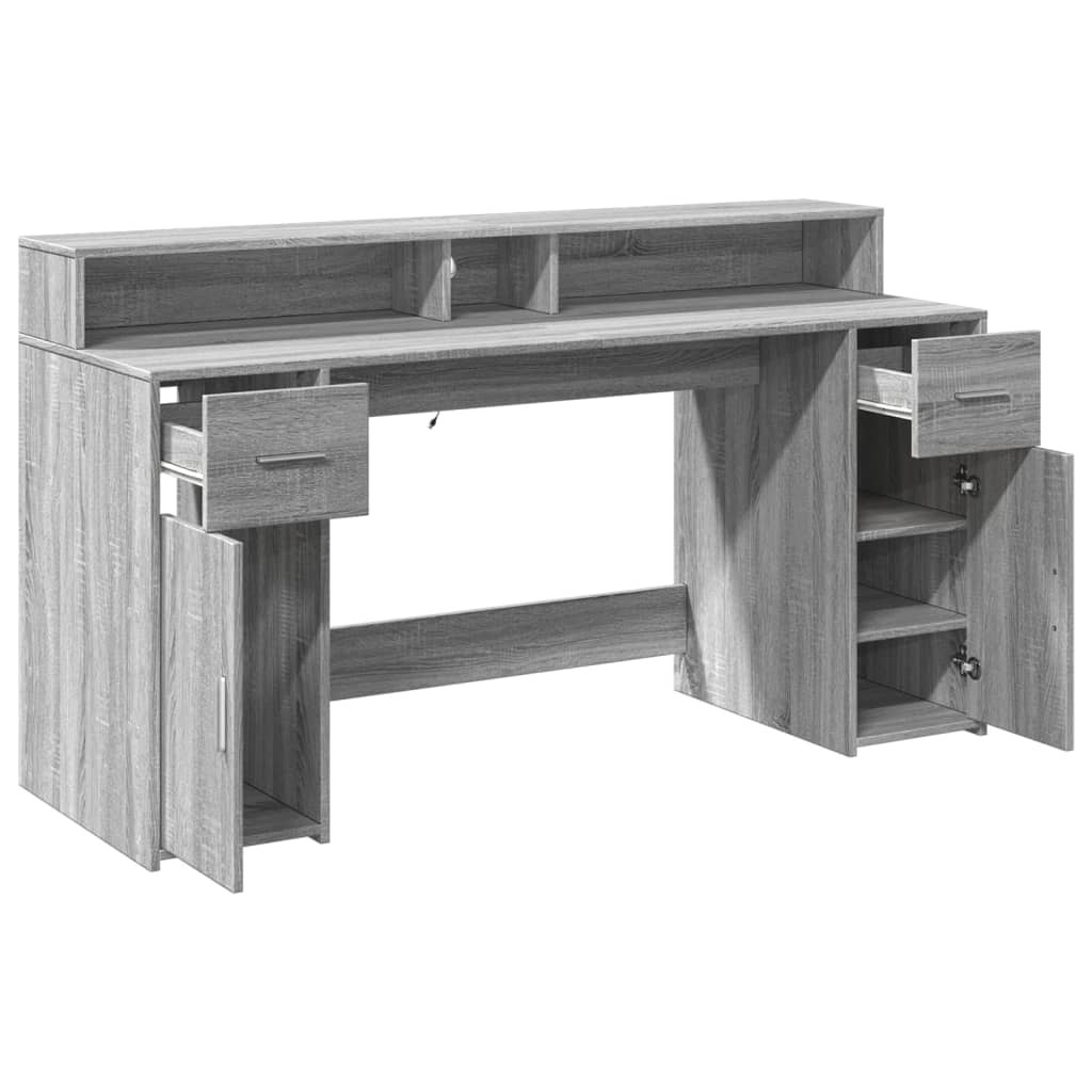 Modern Wooden 160cm Home Office Computer Desk Table With LED Lights & Storage