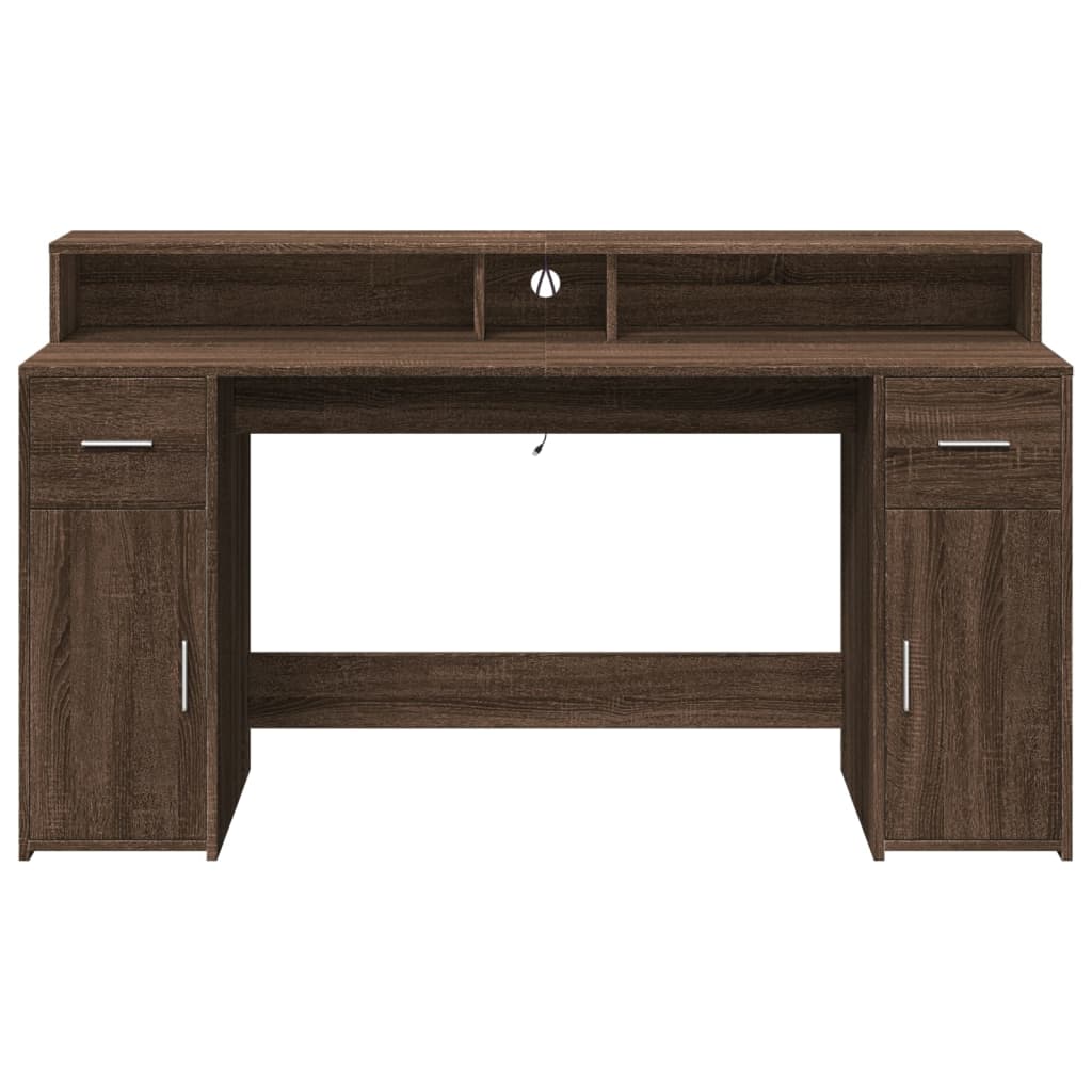 Modern Wooden 160cm Home Office Computer Desk Table With LED Lights & Storage