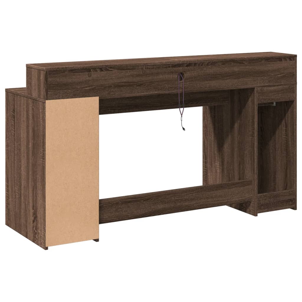 Modern Wooden 160cm Home Office Computer Desk Table With LED Lights & Storage