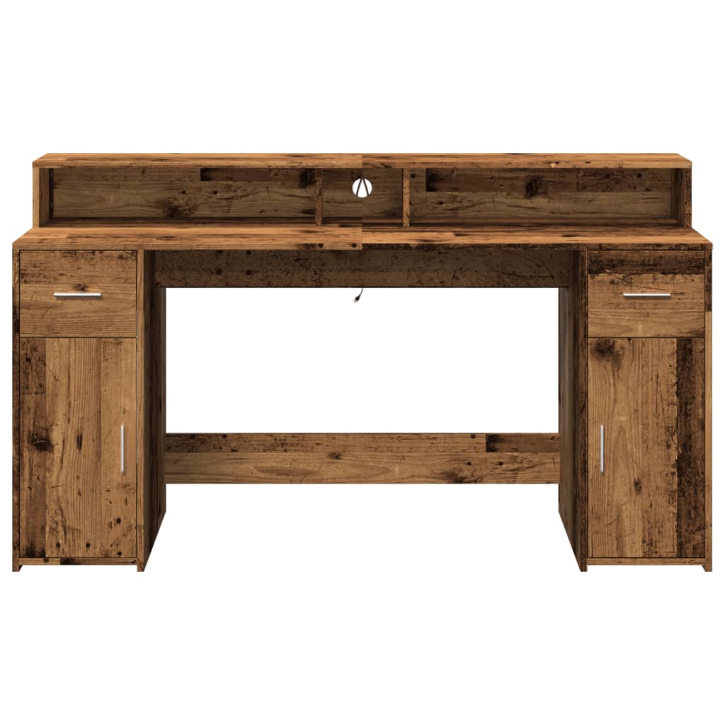 Modern Wooden 160cm Home Office Computer Desk Table With LED Lights & Storage