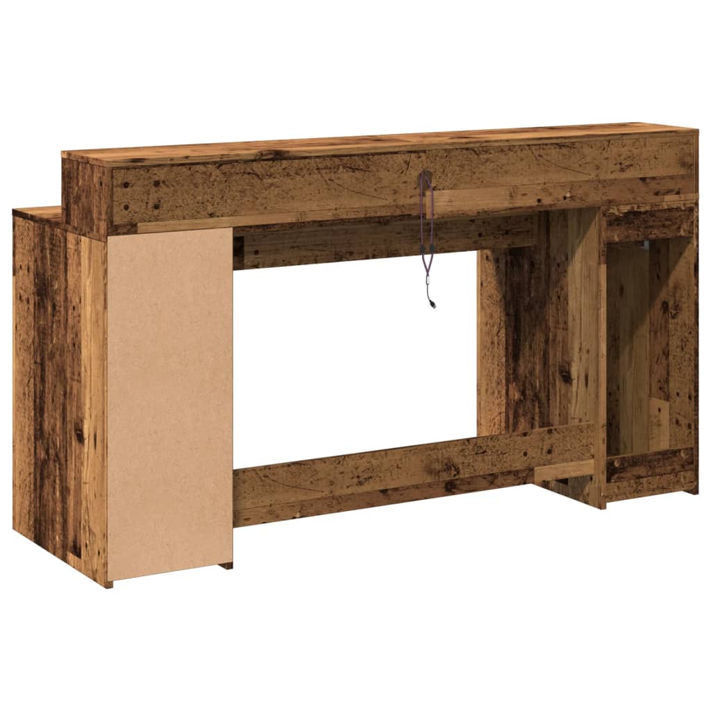 Modern Wooden 160cm Home Office Computer Desk Table With LED Lights & Storage