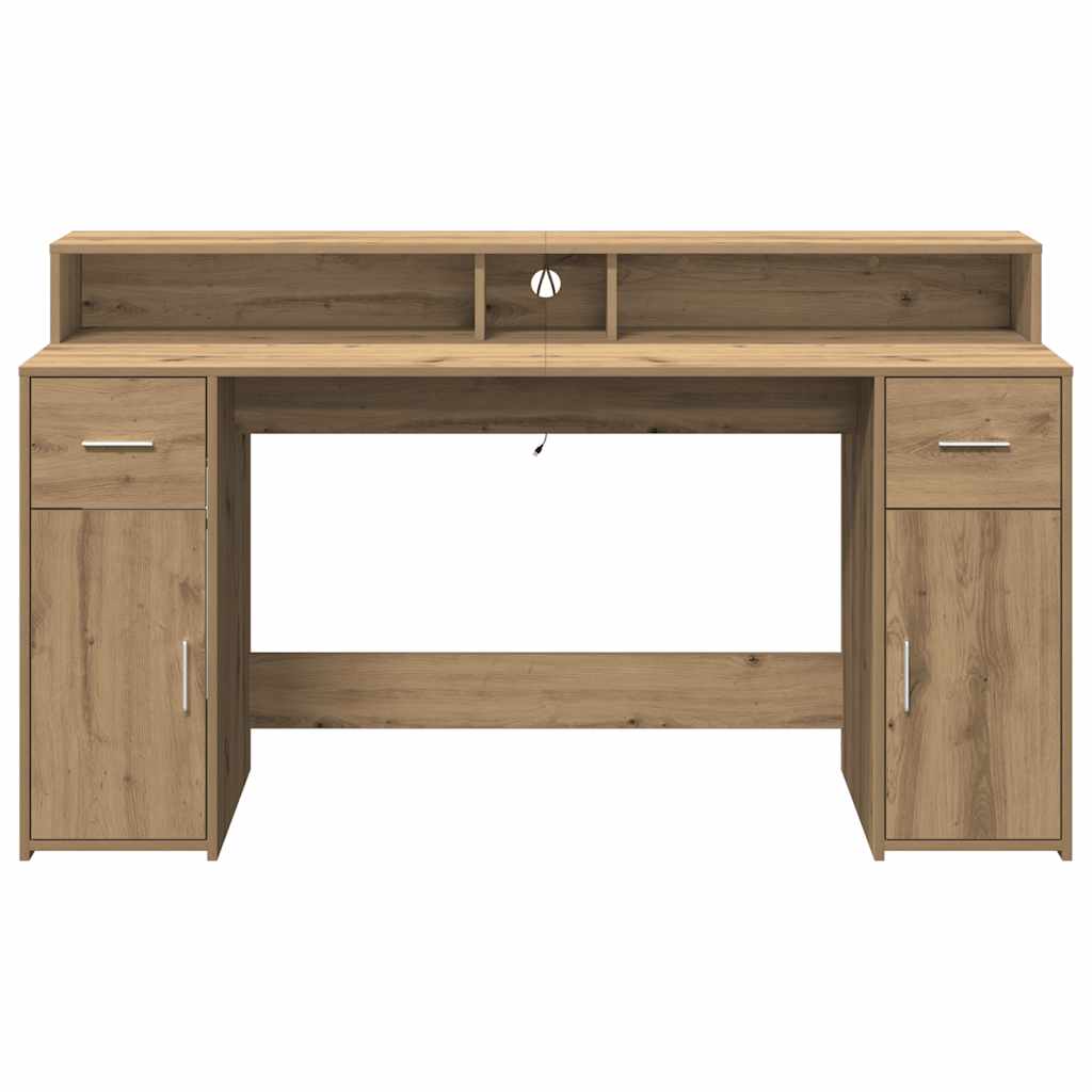 Modern Wooden 160cm Home Office Computer Desk Table With LED Lights & Storage