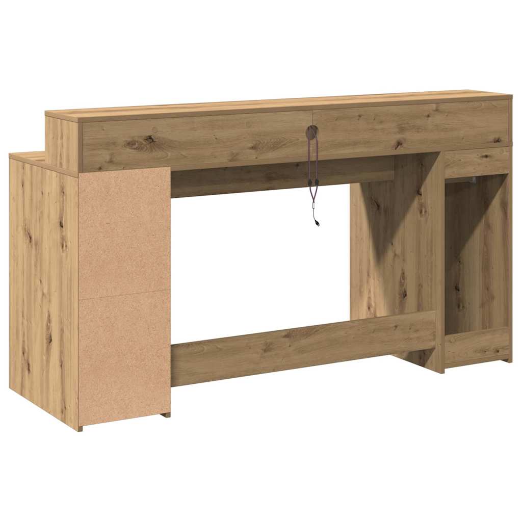 Modern Wooden 160cm Home Office Computer Desk Table With LED Lights & Storage
