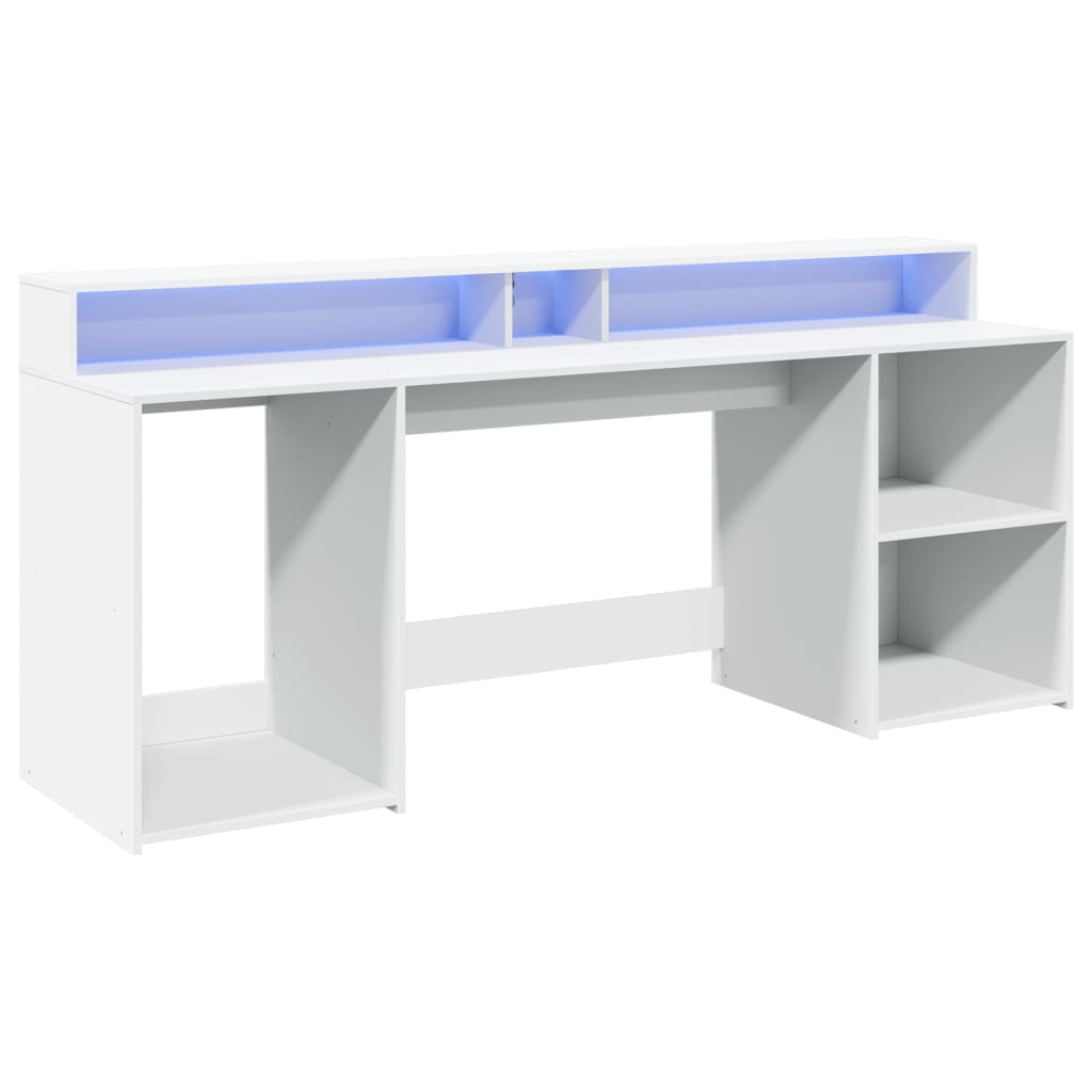 Modern Wooden 200cm Home Office Computer Desk Table With LED Lights & Storage