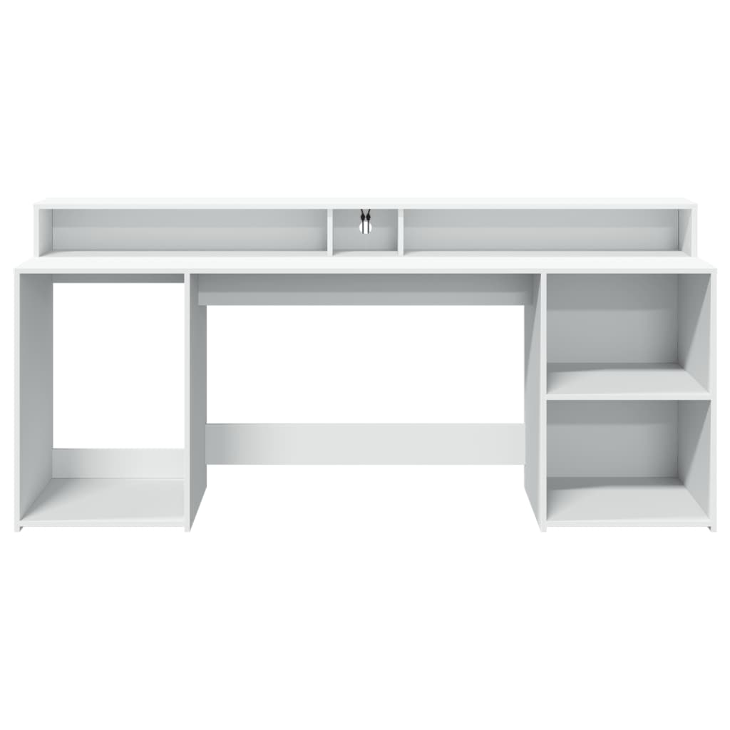 Modern Wooden 200cm Home Office Computer Desk Table With LED Lights & Storage