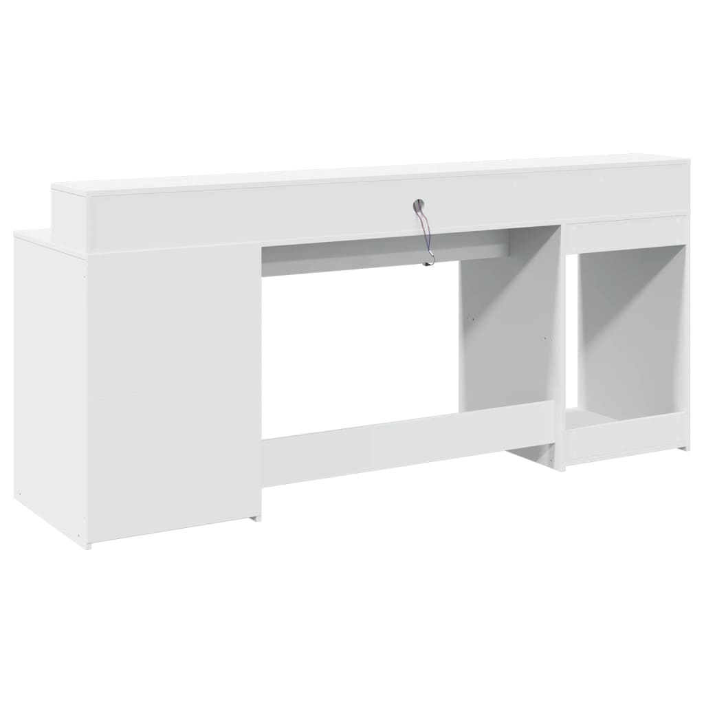 Modern Wooden 200cm Home Office Computer Desk Table With LED Lights & Storage