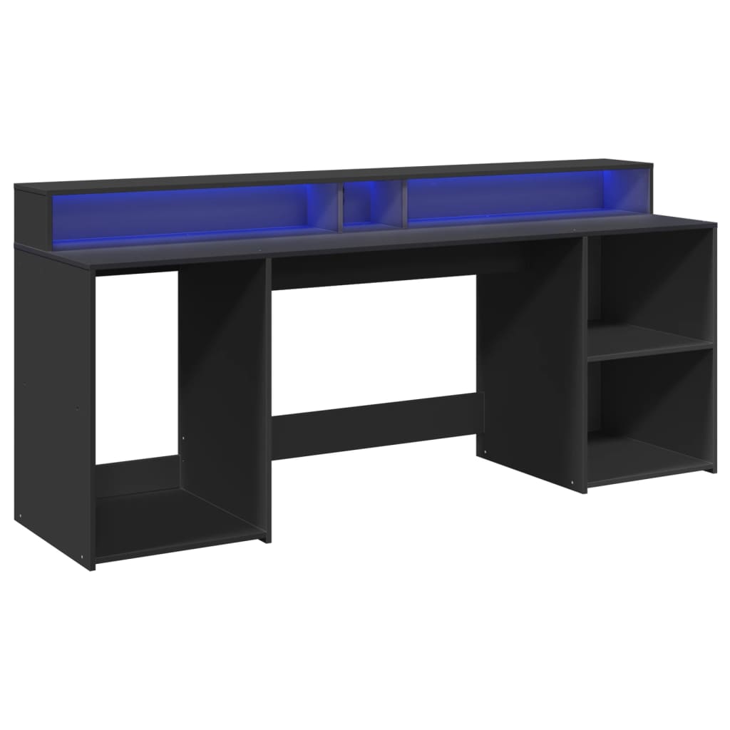 Modern Wooden 200cm Home Office Computer Desk Table With LED Lights & Storage